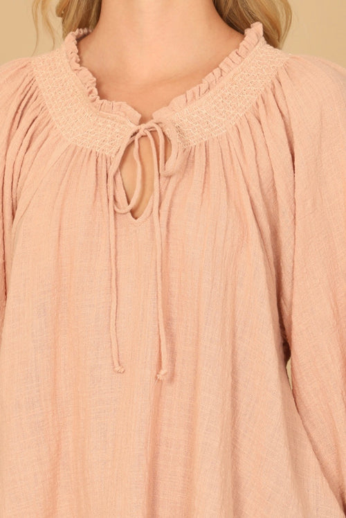 DUSTY PEACH KEYOLE TIE RUFFLE NECK LONG FLOUNCE SLEEVE HANGING TOP 2-2-1 (PACK OF 5)