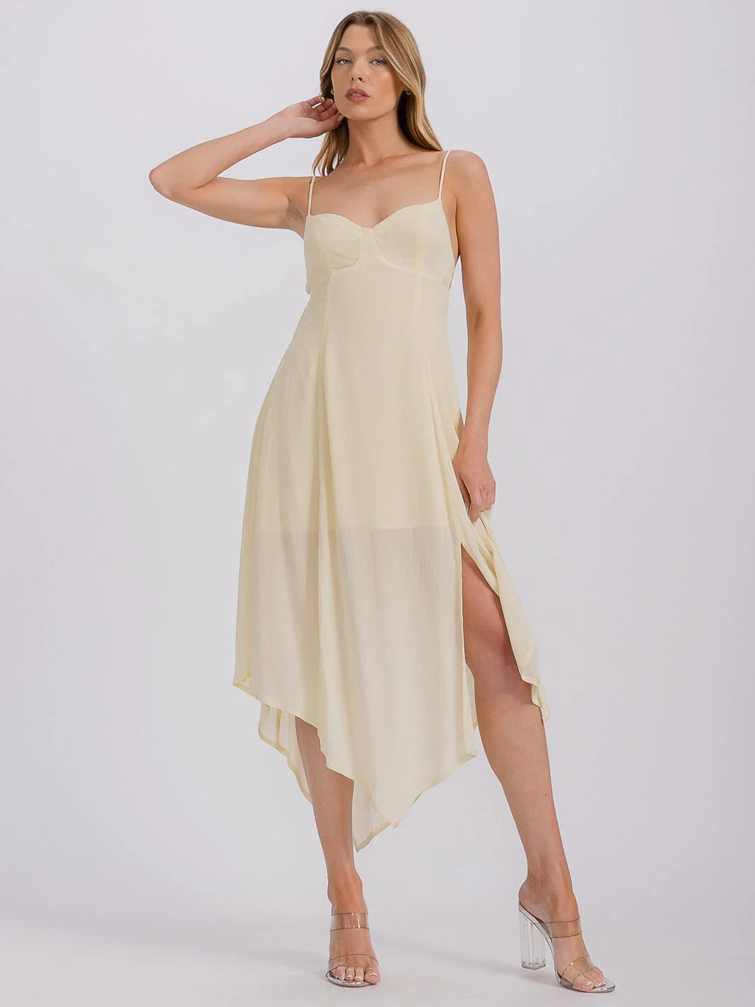 WOMEN'S SLEEVELESS OPEN BACK HIGH-LOW MIDI DRESS