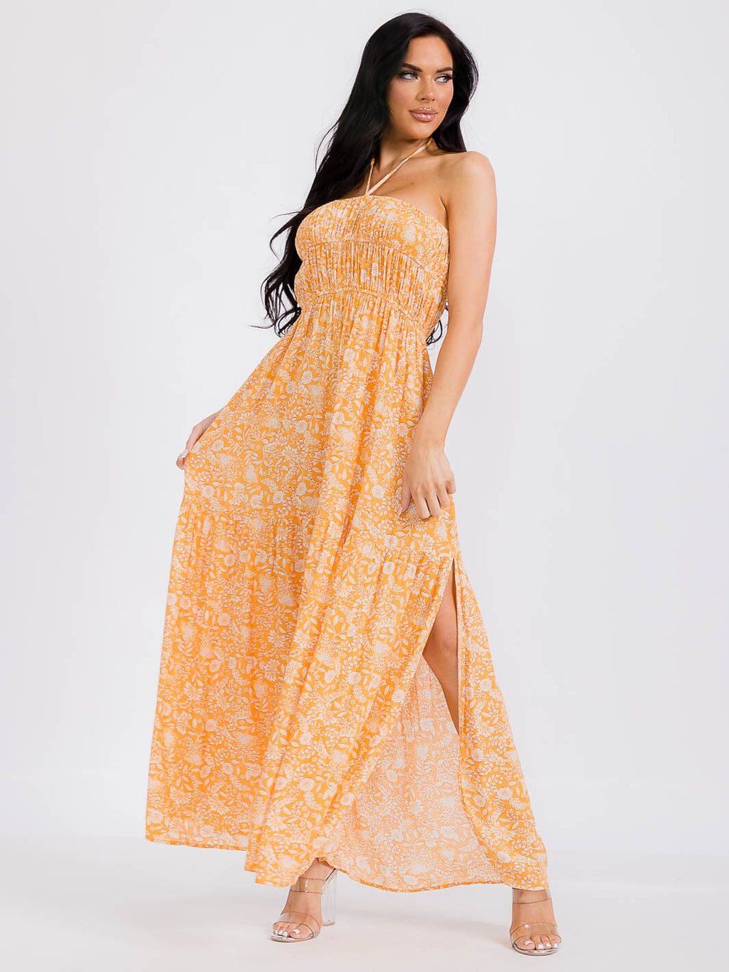 WOMEN'S SLEEVELESS ELASTIC WAIST FLORAL MAXI DRESS 6 pack