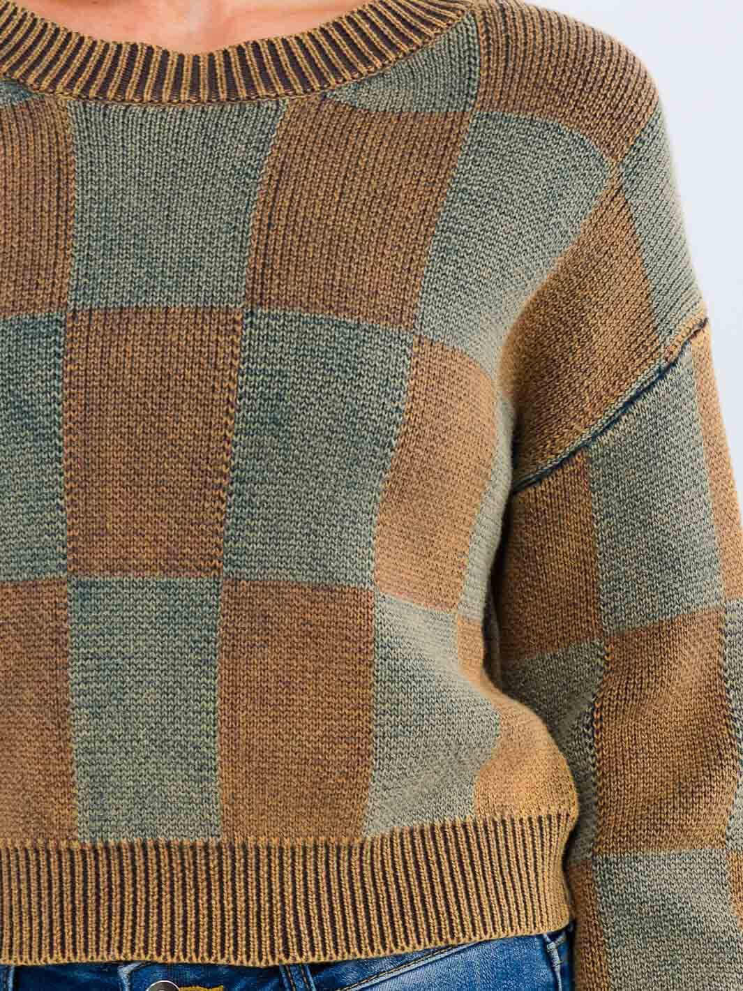 WOMEN'S LONG SLEEVE CHECKER PRINT PULLOVER SWEATER 6 pack