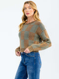WOMEN'S LONG SLEEVE CHECKER PRINT PULLOVER SWEATER 6 pack