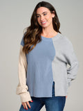 WOMEN'S LONG SLEEVE COLORBLOCK RIBBED PULLOVER SWEATER