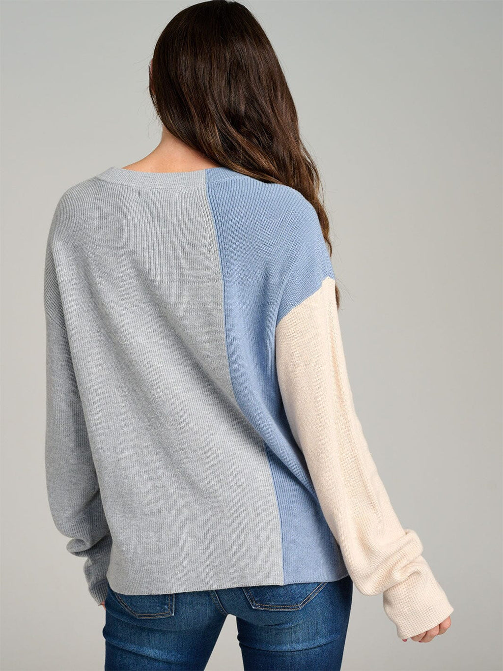 WOMEN'S LONG SLEEVE COLORBLOCK RIBBED PULLOVER SWEATER
